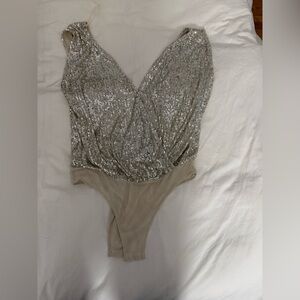 Zara Silver and Cream Sequin Bodysuit